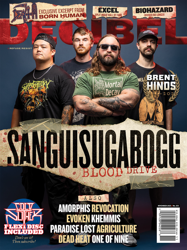 Magazine cover featuring four men with text and graphics