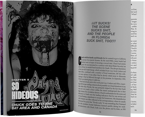 promotional image of an Open book with a black and white illustration of a person