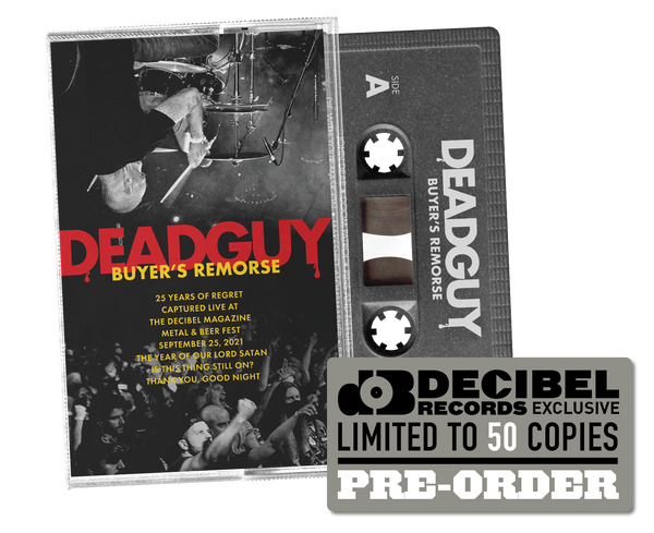 Limited edition cassette tape of Deadguy's 'Buyer's Remorse' live from the Decibel Magazine Metal & Beer Fest, with artwork on the cover and a 'Pre-Order' label.