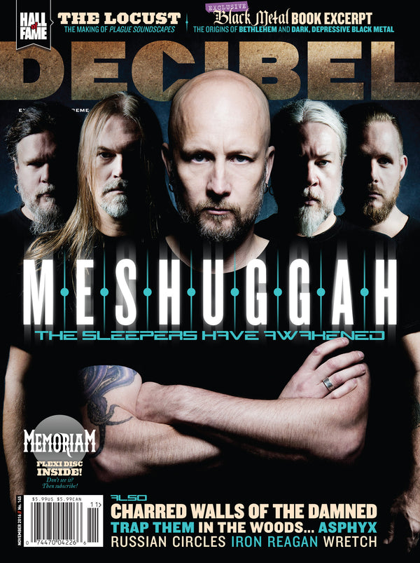 Cover of Decibel Magazine featuring Meshuggah band members with the title 'The Sleepers Have Awakened'.
