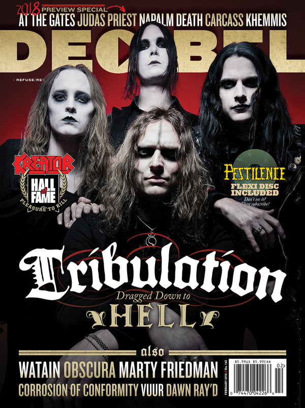 Decibel Magazine with tribulation on cover
