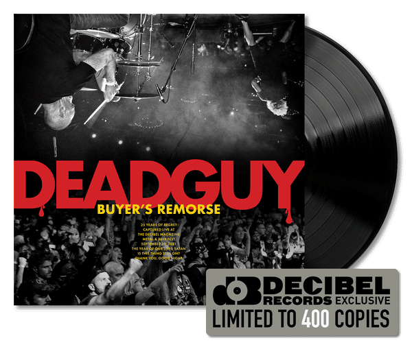 promotional image of Deadguy Buyers Remorse LP cover black vinyl, Decibel Records exclusive limited to 400 copies