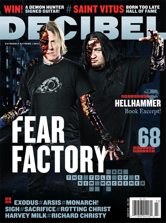 Cover of Decibel Magazine featuring members of the band Fear Factory.