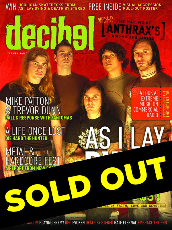 July 2005 issue of Decibel magazine with a cover featuring a band, and text indicating content highlights such as 'As I Lay Dying', 'Call & Response with Fantômas', and 'Extreme Music On Commercial Radio'.