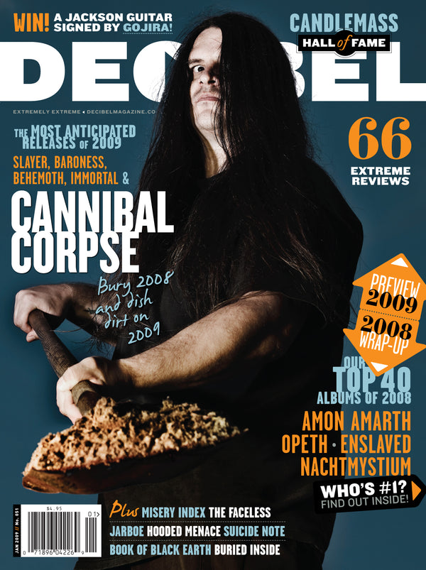 Magazine cover featuring a person with long hair holding a shovel, with text about music bands and reviews.

