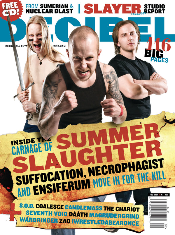 Magazine cover featuring a band with text about music groups.