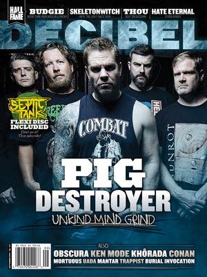 Magazine cover featuring a band with text and branding